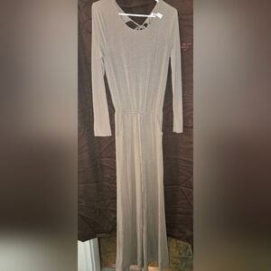 Womens Taupe Long Sleeve Romper  Tie Front Flare Leg Size Small